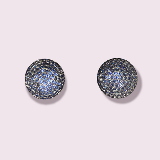 Round Button Stud Dark Blue Earrings