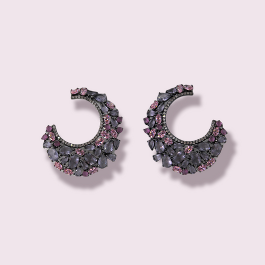 Pink & Lilac Zircon Decor Hoop Earrings