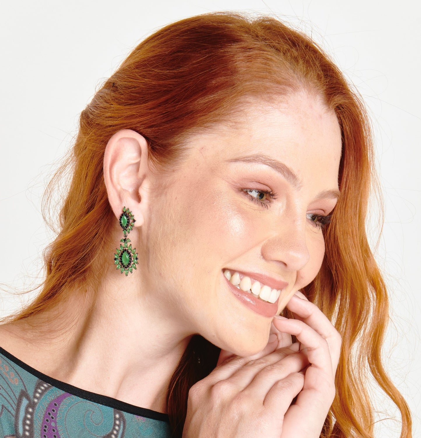 Double Drop Green Zirconia Earrings