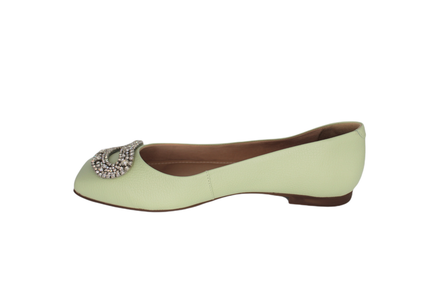 Mint Green Snakeskin Leather Ballet Flat Rhinestone