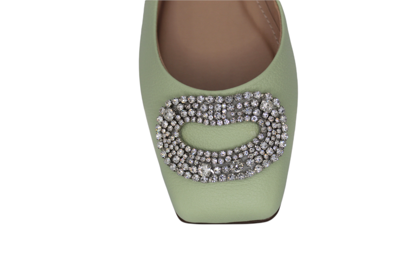 Mint Green Snakeskin Leather Ballet Flat Rhinestone