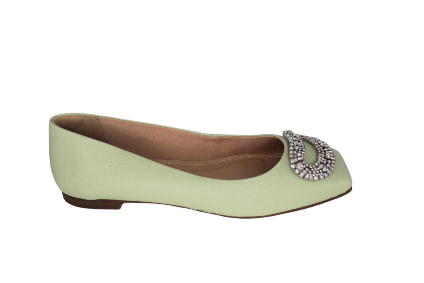 Mint Green Snakeskin Leather Ballet Flat Rhinestone