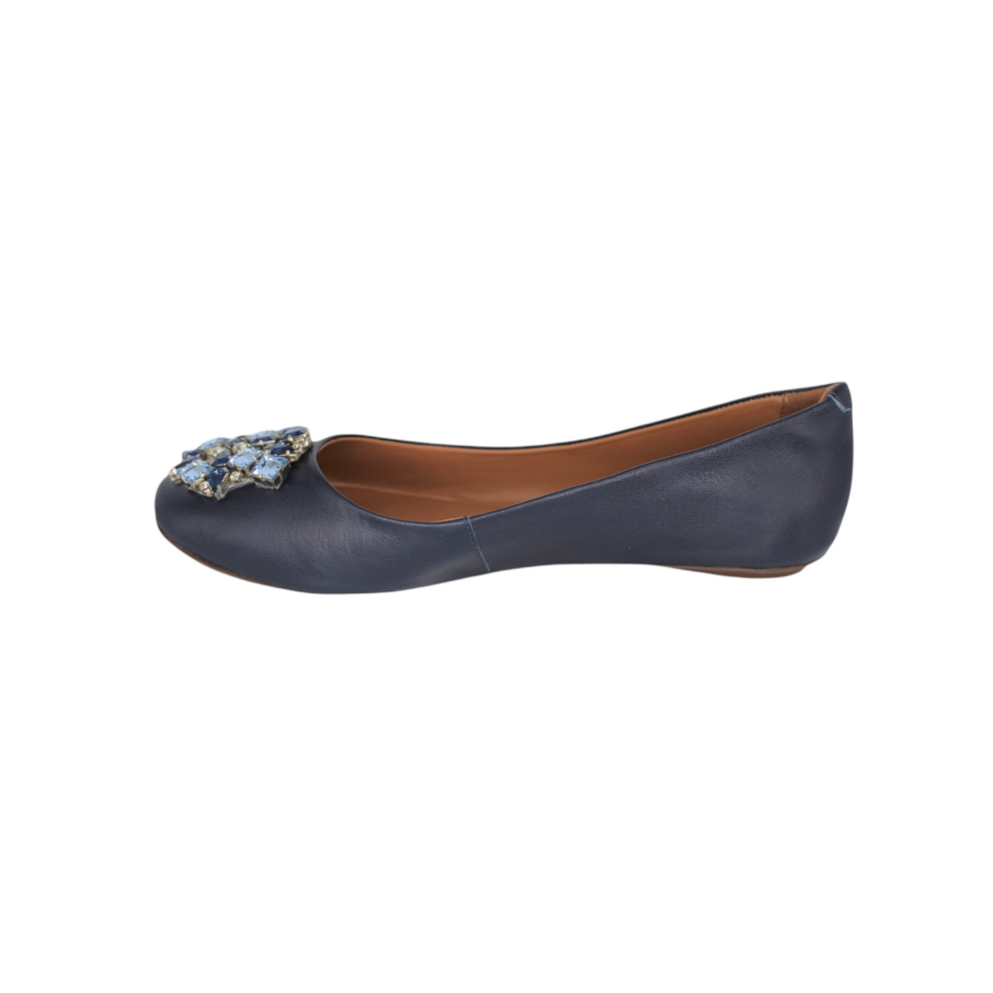 Ballet Flat Gemstone Navy Blue Leather