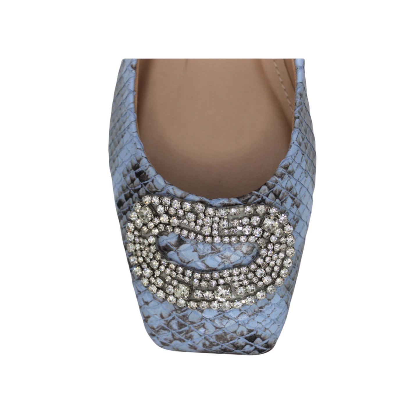 Light Blue & Black Snakeskin Leather Ballet Flat Rhinestone