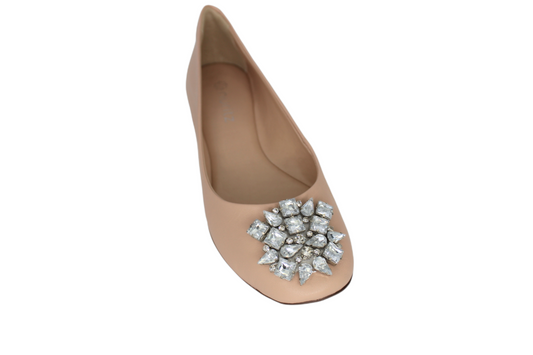 Ballet Flat Gemstone Beige Leather