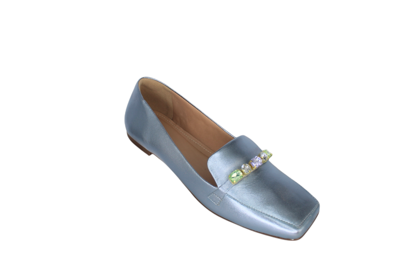 Loafer Metallic Light Blue Leather Gemstone