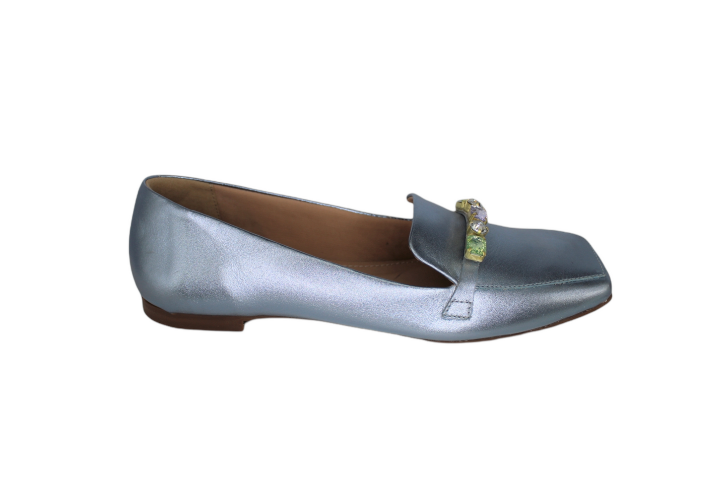 Loafer Metallic Light Blue Leather Gemstone