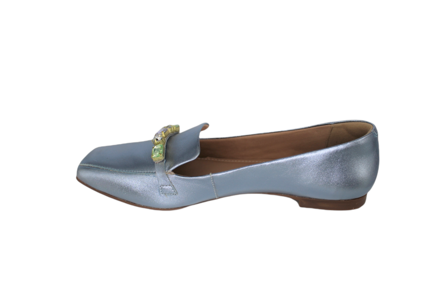 Loafer Metallic Light Blue Leather Gemstone