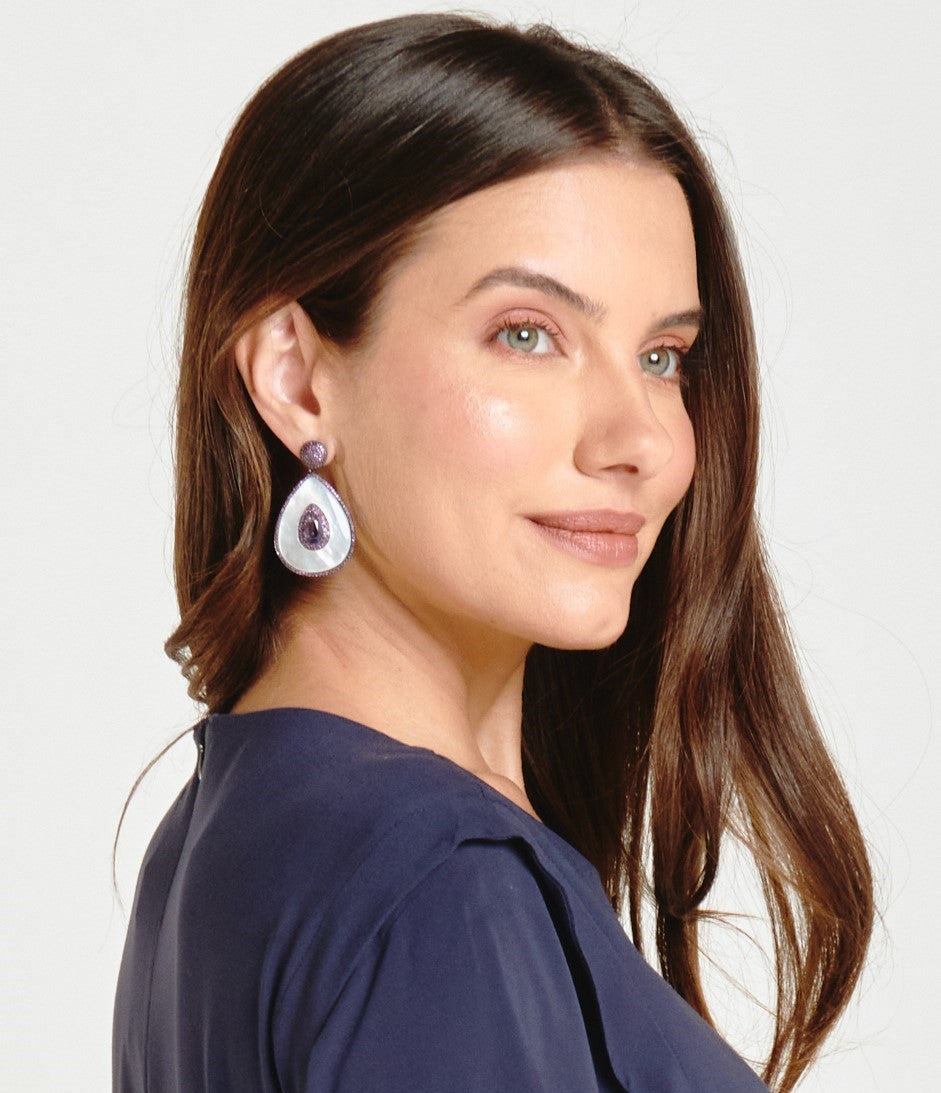 Pearl & Purple Drop Earrings