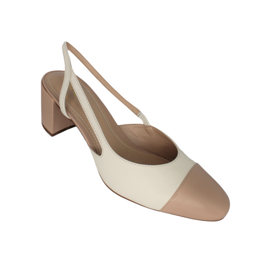 Slingback Pumps Off White & Beige Leather